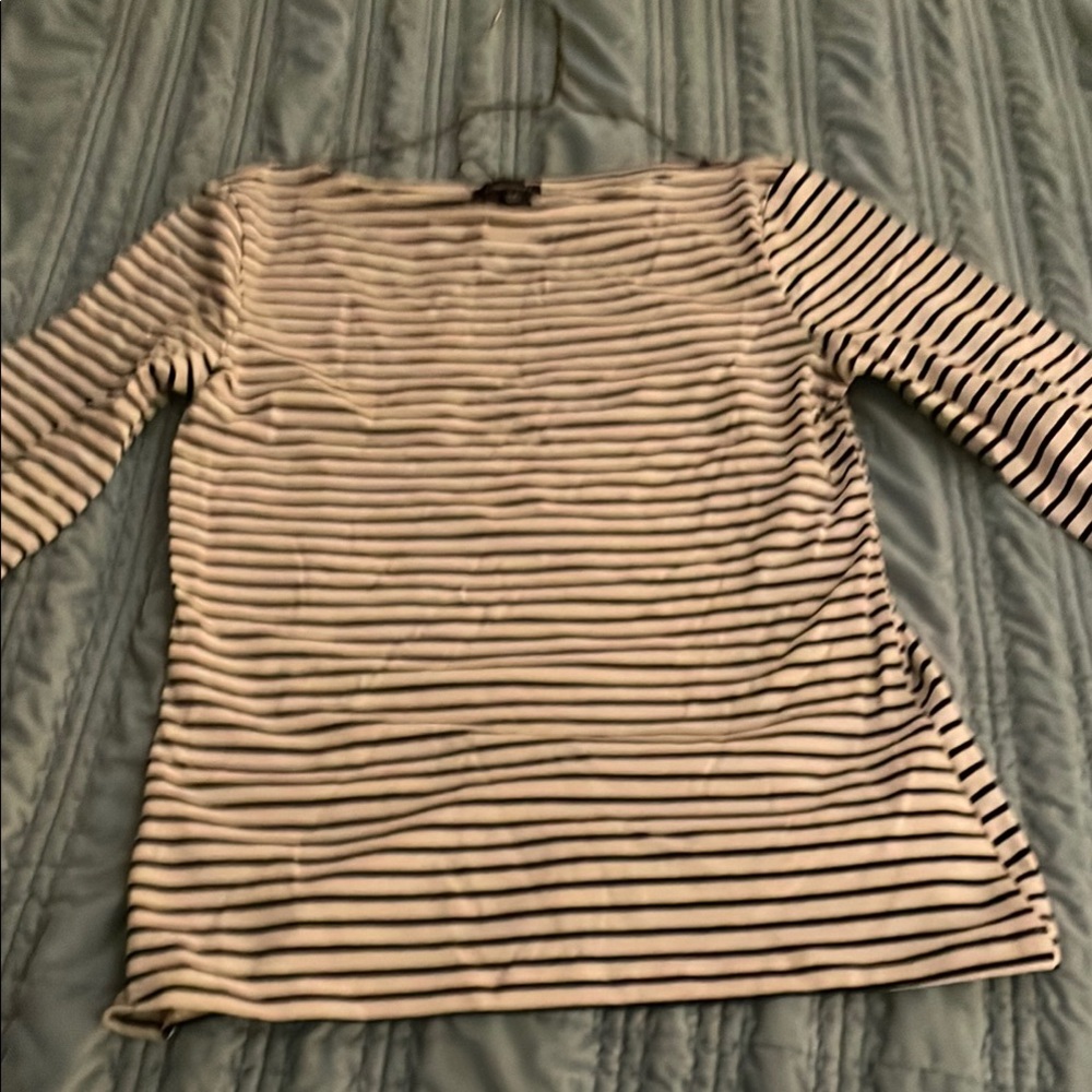 Karen Millen Fitted White and Blue Blouse with 3/4 Sleeves